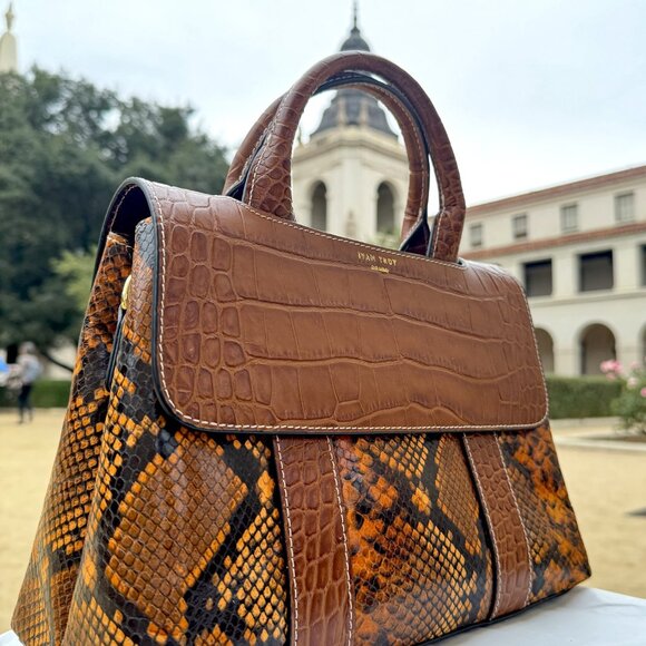 Bianca Brown Embossed Snake Top Handle Bag - Picture 7 of 8